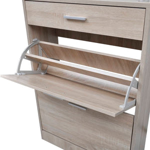 vidaXL Shoe Cabinet with a Drawer and a Top Glass Shelf Wood Oak Look