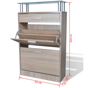 vidaXL Shoe Cabinet with a Drawer and a Top Glass Shelf Wood Oak Look