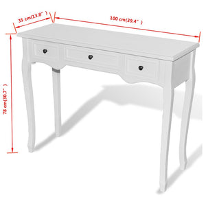 vidaXL Dressing Console Table with Three Drawers White