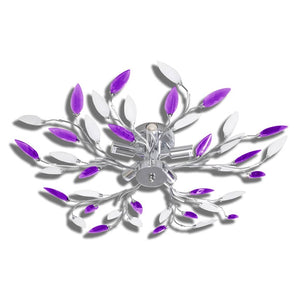 Purple&White Ceiling Lamp Acrylic Crystal Leaf Arms for 5 E14 Bulbs