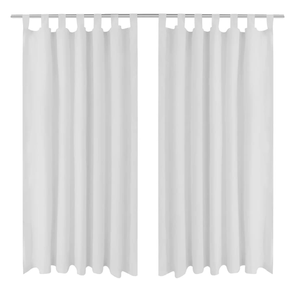 2 pcs White Micro-Satin Curtains with Loops 140 x 175 cm