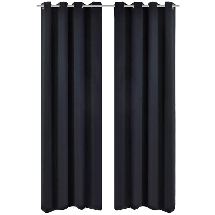 2 pcs Black Blackout Curtains with Metal Rings 135 x 245 cm