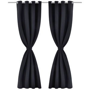 2 pcs Black Blackout Curtains with Metal Rings 135 x 245 cm