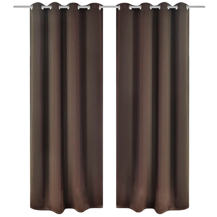 2 pcs Brown Blackout Curtains with Metal Rings 135 x 245 cm