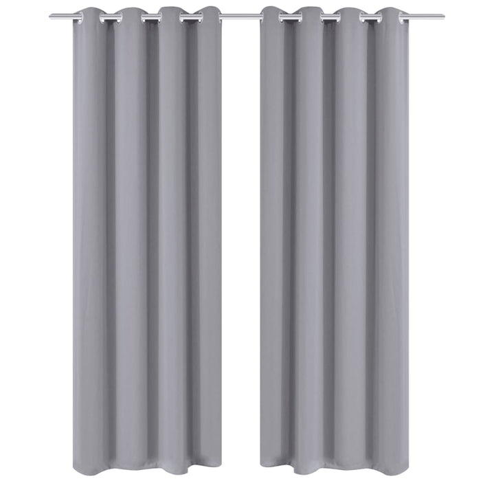 2 pcs Grey Blackout Curtains with Metal Rings 135 x 245 cm