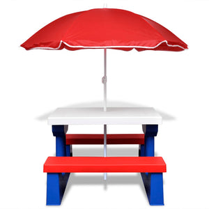 vidaXL Kids' Picnic Table with Benches and Parasol Multicolour