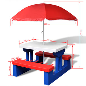 vidaXL Kids' Picnic Table with Benches and Parasol Multicolour