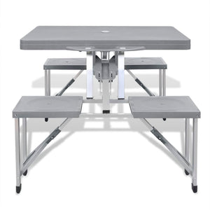 vidaXL Foldable Camping Table Set with 4 Stools Aluminium Extra Light Grey