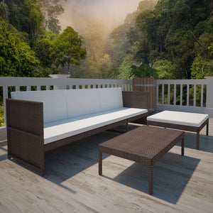 vidaXL 3 Piece Garden Lounge Set with Cushions Poly Rattan Brown