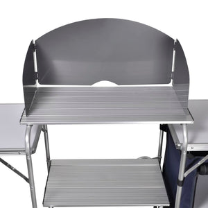 Foldable Camping Kitchen Unit with Windshield Aluminium