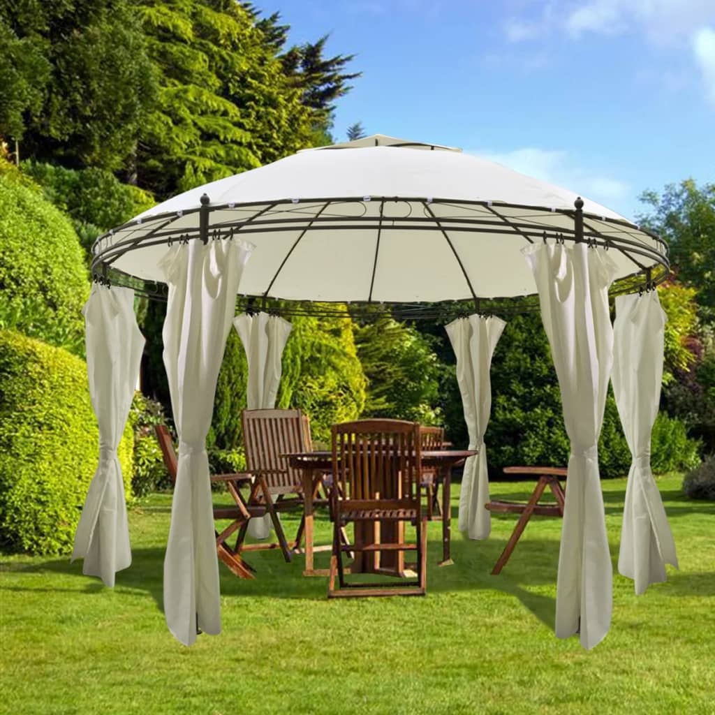 vidaXL Round Gazebo with Curtains 3.5 x 2.7 m