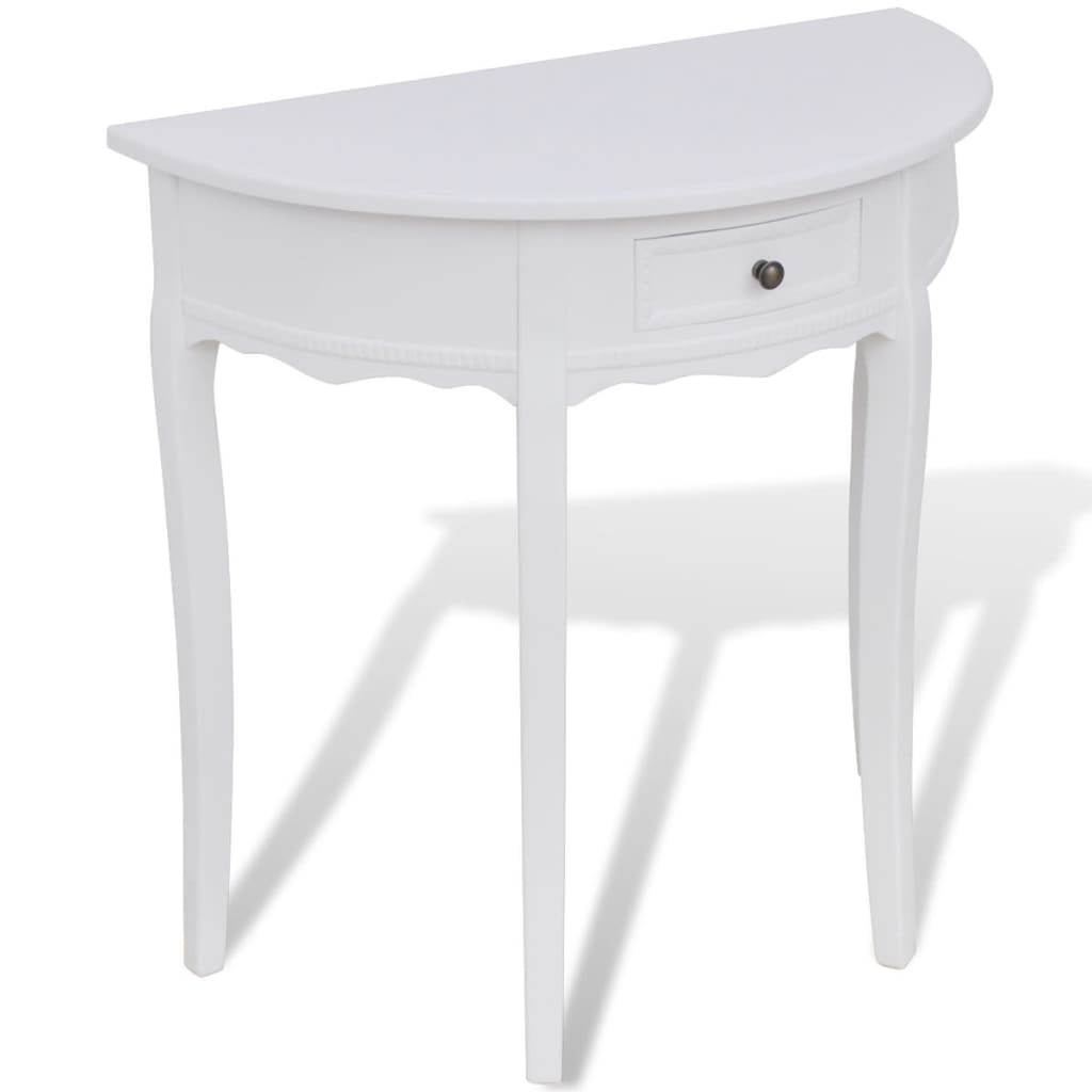 vidaXL Console Table with Drawer Half-round White