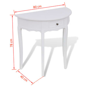 vidaXL Console Table with Drawer Half-round White