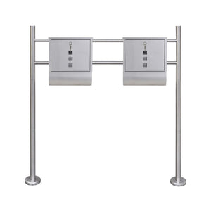 Double Mailbox on Stand Stainless Steel