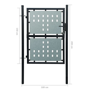 vidaXL Black Single Door Fence Gate 100 x 200 cm