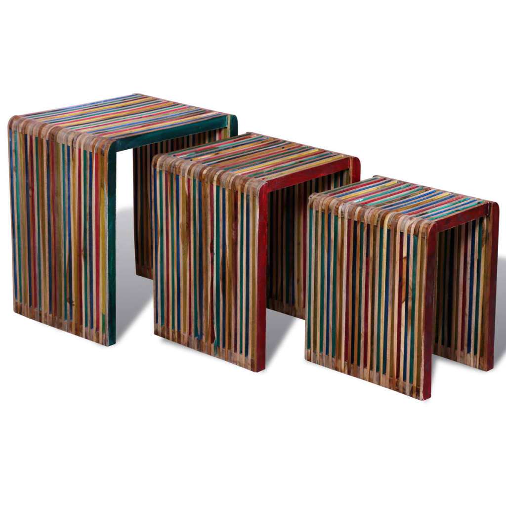 vidaXL Nesting Table Set 3 Pieces Colourful Reclaimed Teak