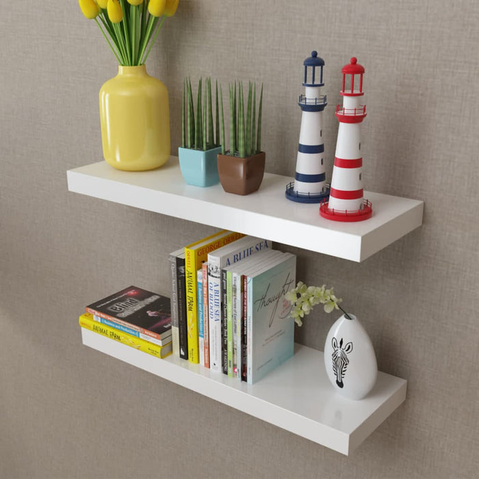 vidaXL Floating Wall Display Shelves Book/DVD Storage White MDF 2 pcs