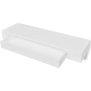 White MDF Floating Wall Display Shelf 1 Drawer Book/DVD Storage