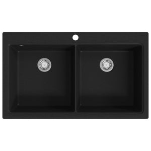 Overmount Kitchen Sink Double Basin Granite Black