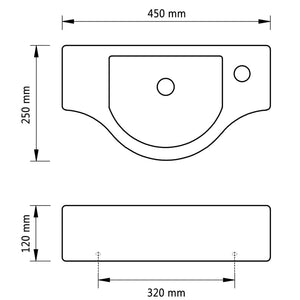 Ceramic Bathroom Sink Basin with Faucet Hole White