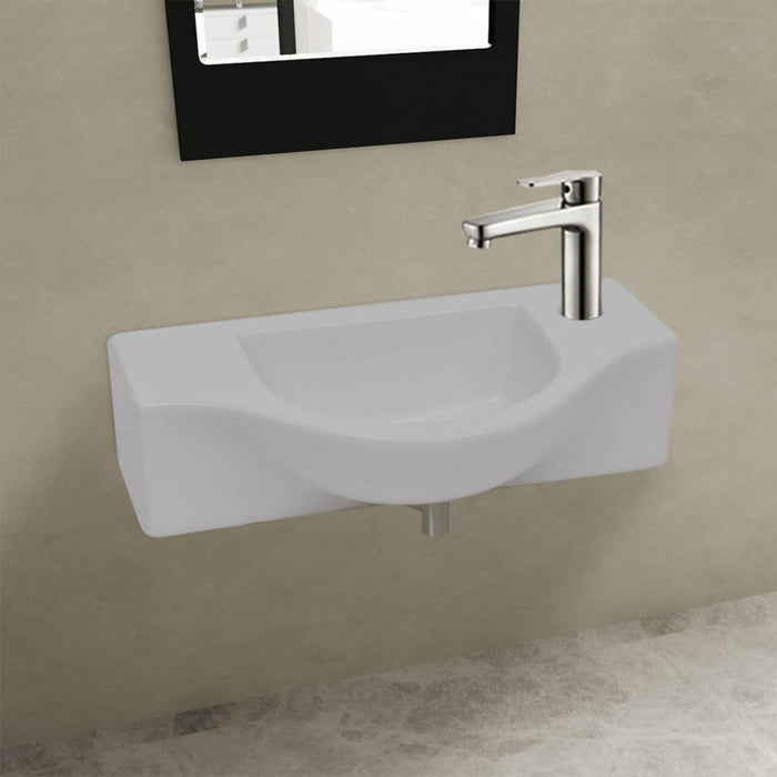 Ceramic Bathroom Sink Basin with Faucet Hole White