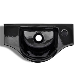 Ceramic Bathroom Sink Basin with Faucet Hole Black