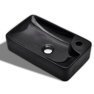 Ceramic Bathroom Sink Basin with Faucet Hole Black