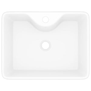 Ceramic Bathroom Sink Basin with Faucet Hole White Square