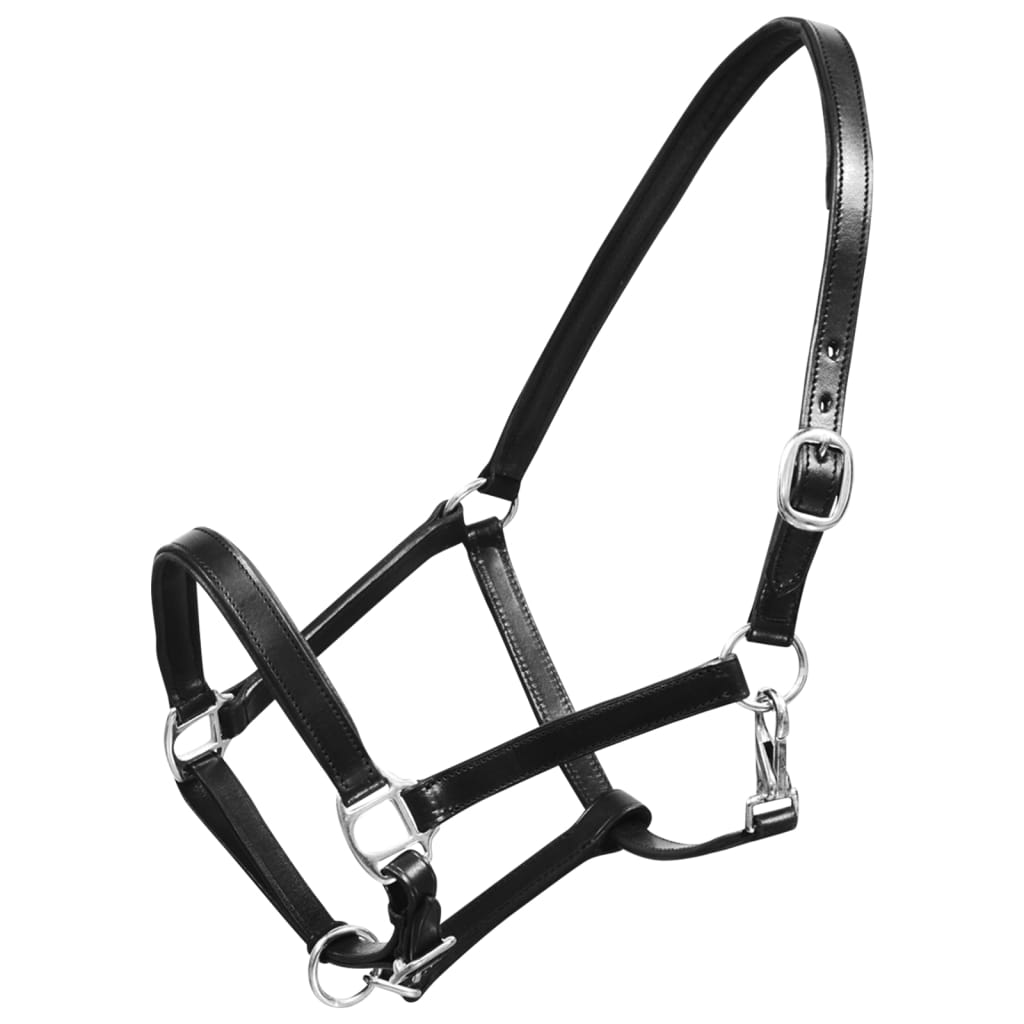 Real Leather Headcollar Stable Halter Adjustable Black Full