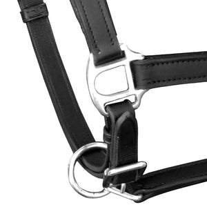 Real Leather Headcollar Stable Halter Adjustable Black Full