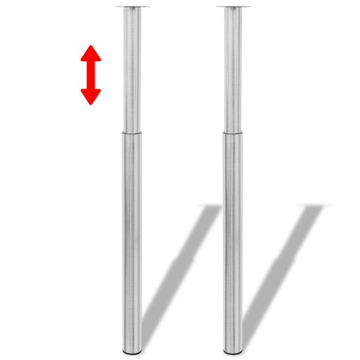 2 Telescopic Table Legs Brushed Nickel 710 mm-1100 mm