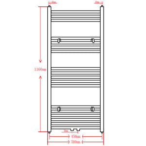 Black Bathroom Central Heating Towel Rail Radiator 500x1160mm