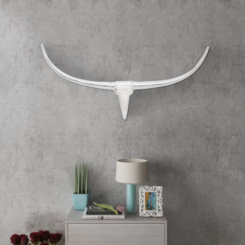 Wall Mounted Aluminium Bull’s Head Decoration Silver 96 cm