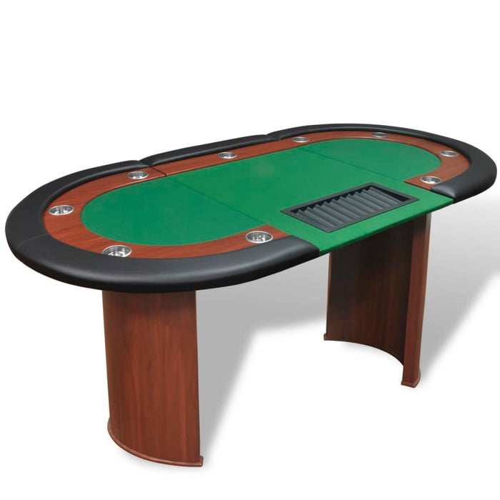 vidaXL 10-Player Poker Table with Dealer Area and Chip Tray Green