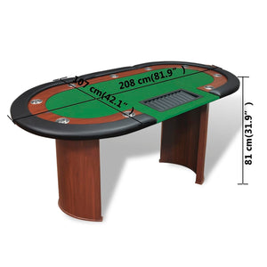 vidaXL 10-Player Poker Table with Dealer Area and Chip Tray Green