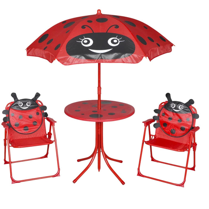 vidaXL 3 Piece Kids' Garden Bistro Set with Parasol Red