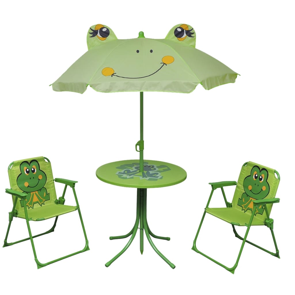 vidaXL 3 Piece Kids' Garden Bistro Set with Parasol Green