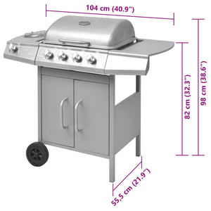 vidaXL Gas Barbecue Grill 4+1 Cooking Zone Silver