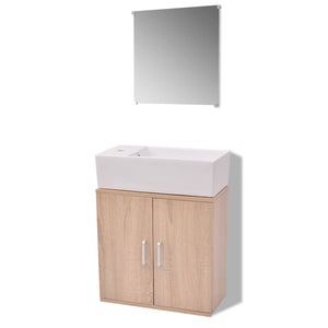 vidaXL Three Piece Bathroom Furniture and Basin Set Beige