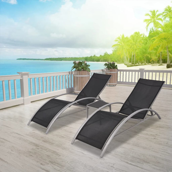 vidaXL Sun Loungers with Table Aluminium Black