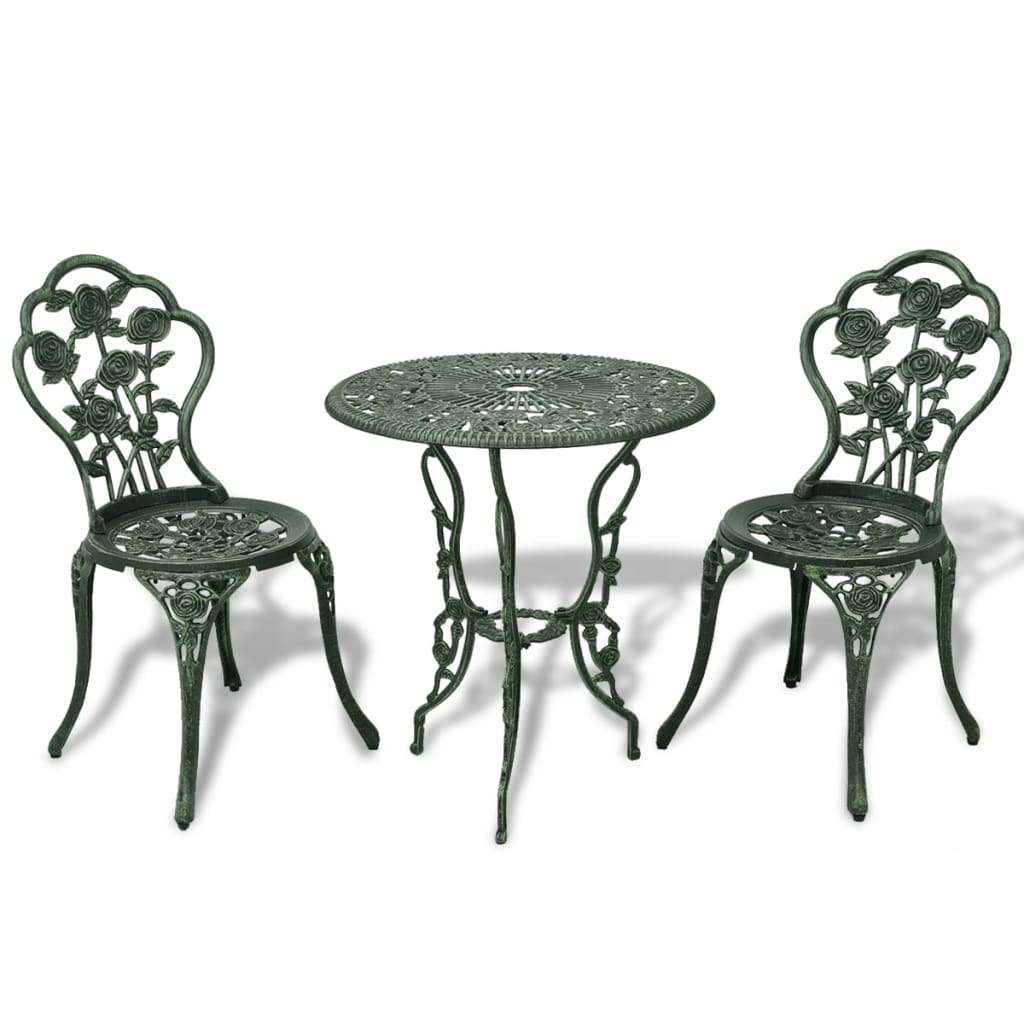 vidaXL 3 Piece Bistro Set Cast Aluminium Green