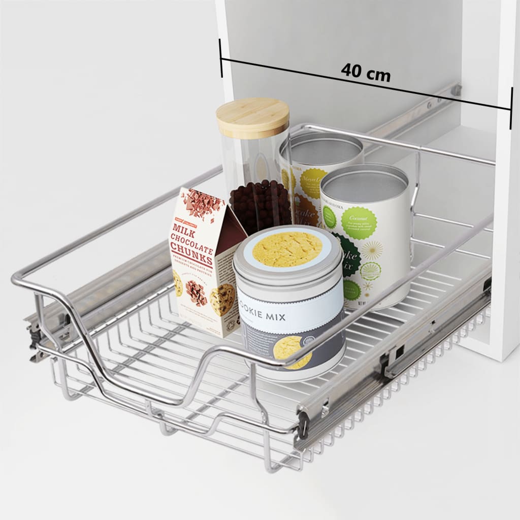 vidaXL Pull-Out Wire Baskets 2 pcs Silver 400 mm