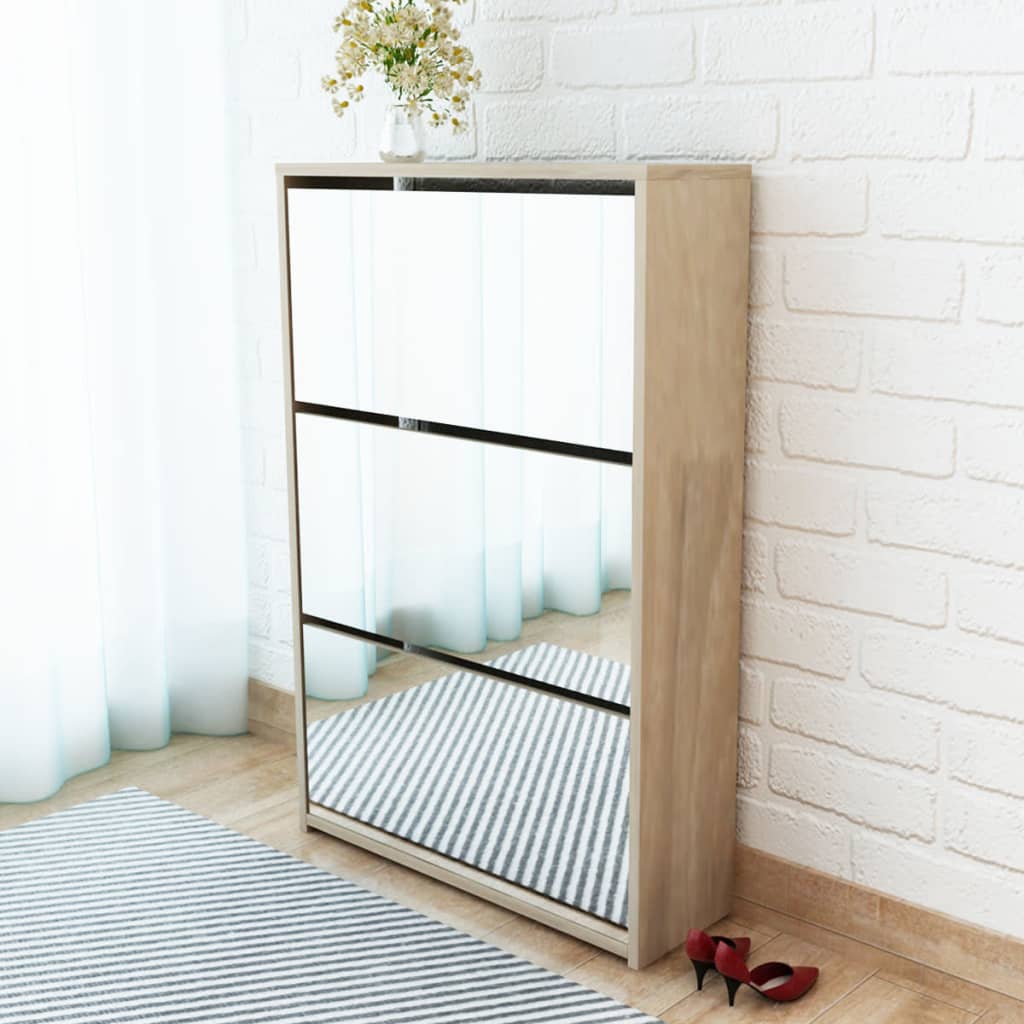 vidaXL Shoe Cabinet 3-Layer Mirror Oak 63x17x102.5 cm