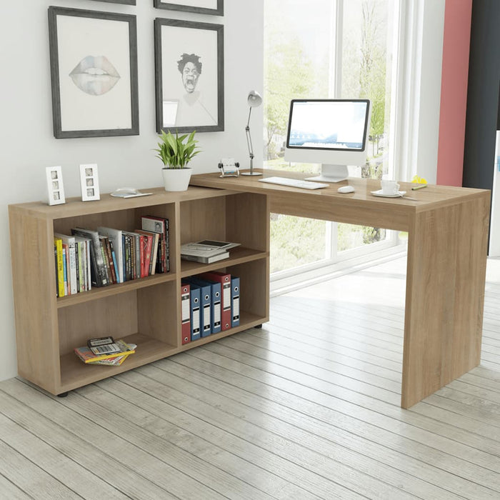 vidaXL Corner Desk 4 Shelves Oak