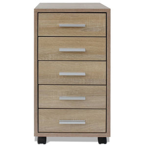 vidaXL Office Drawer Unit with Castors 5 Drawers Oak