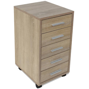 vidaXL Office Drawer Unit with Castors 5 Drawers Oak