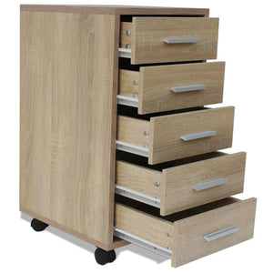 vidaXL Office Drawer Unit with Castors 5 Drawers Oak