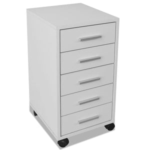 vidaXL Office Drawer Unit with Castors 5 Drawers White