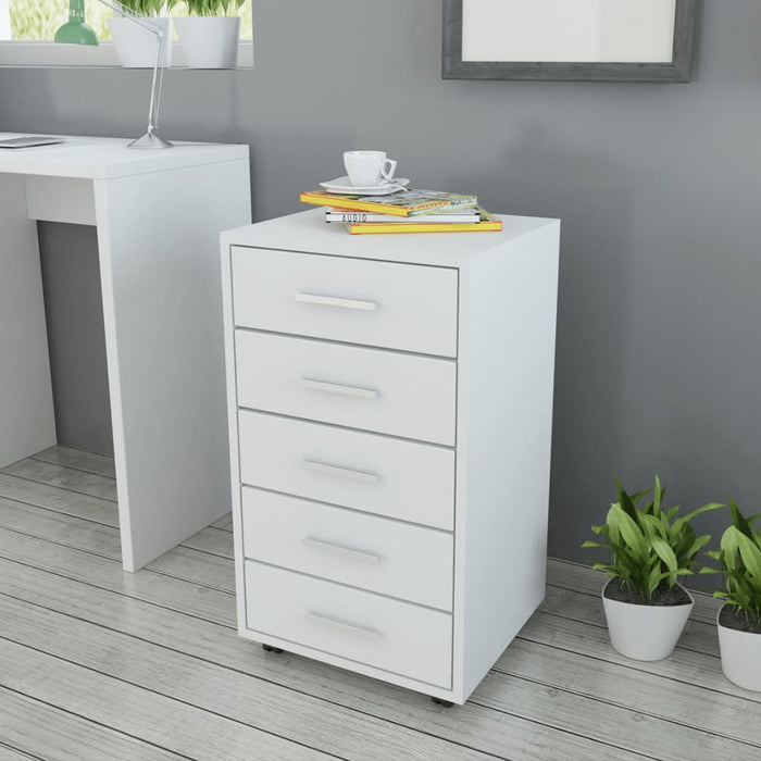 vidaXL Office Drawer Unit with Castors 5 Drawers White