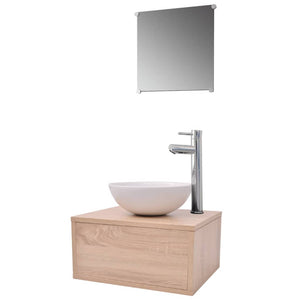 vidaXL Four Piece Bathroom Furniture Set with Basin with Tap Beige